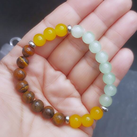 Artisan Tri Color Gemstone Bracelet Tigers Eye Green Aventurine Yellow Jade NEW - Picture 8 of 13